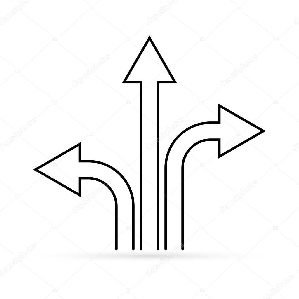 outline way icon isolated on white, art line drawing road arrow, sketch vector stock illustration