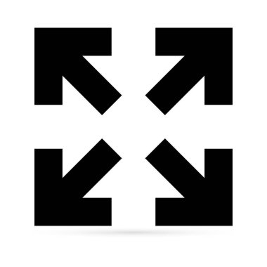 Ok beyaz üzerine izole edilmiş. Simgeyi uzat. İşareti yeniden boyutlandır. Çapraz. Sanat çizgisi sembolünü büyüt. Vektör stok illüstrasyonu