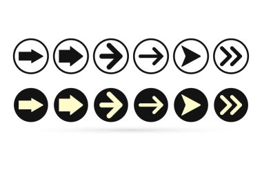 Taslak düğme ok simgesi beyaz üzerine izole edildi. Yuvarlak ağlar için siyah sembol. Okla çizim çemberi. Vektör stok illüstrasyonu