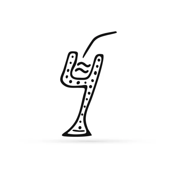 Doodle Numeral Cuatro Icono Aislado Blanco Signo Matemáticas Bindle Delinear — Vector de stock