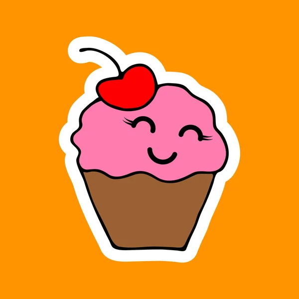 Doodle Cake Cherry Icon Outline Hand Drawing Art Line Design — 스톡 벡터