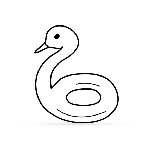 Каракули Лебедь Плавания Иконка Изолированы Белом Дети Рука Рисования Линии — стоковый вектор