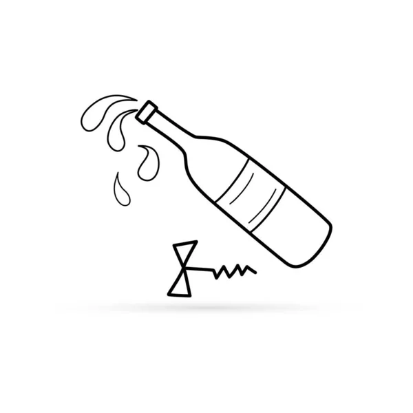 Outlone Korkskruv Med Flaska Vin Ikon Isolerad Vit Skiss Hand — Stock vektor