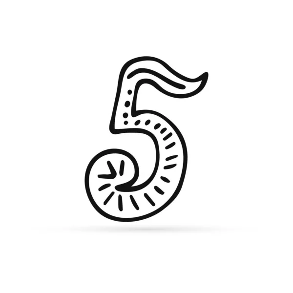 Doodle Numeral Cinco Icono Aislado Blanco Signo Matemáticas Paquete Delinear — Vector de stock