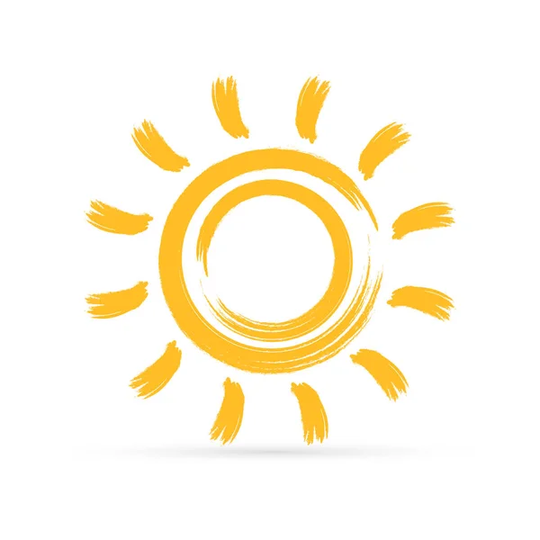 Ikona Słońca Odizolowana Białym Czerwone Słońce Grunge Ręcznie Rysowane Dzieci — Wektor stockowy