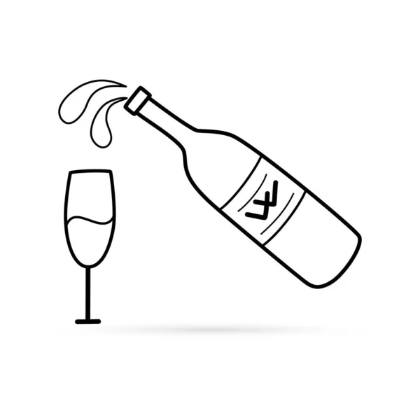 Outline Bottle Wine Glass Icon Isolated White Sketch Hand Drawing — Stock Vector