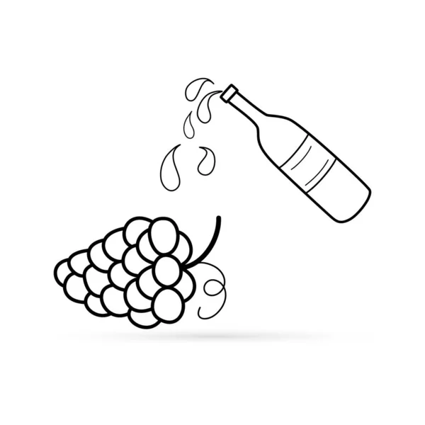 Outline Buttle Wine Grape Icon Isolated White Food Drink Sketch — Stock vektor