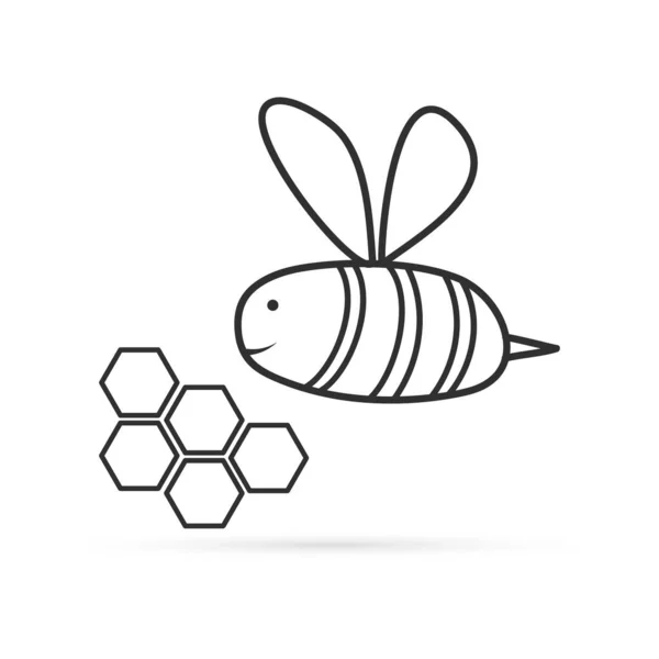 Outline Doodle Bee Icon Isolated White Kids Logo Hand Drawing — 图库矢量图片