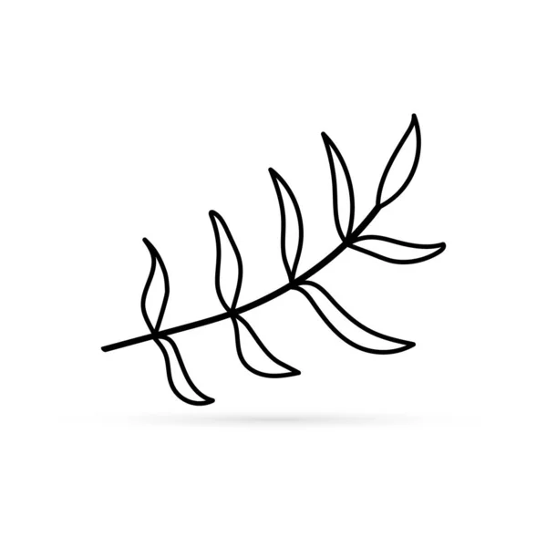 Outline Branch Leaves Icon Isolated White Eco Logo Kids Hand — 스톡 벡터