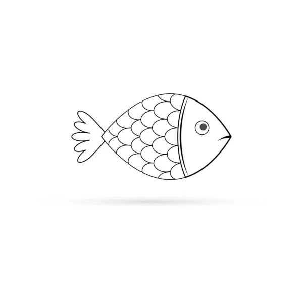 Doodle Fish Icon Isolated White Seafood Symbol Logo Template Kids — Stock Vector