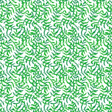 Doodle branch with leaf seamless pattern isolated on white. Kids hand drawing line art. Spring, summer or autumn  symbol. Vector stock illustration