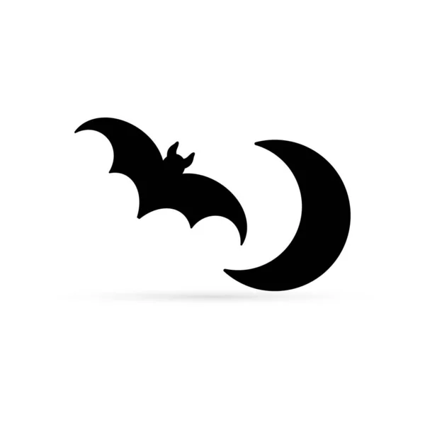 Morcego Com Ícone Lua Isolado Branco Desenhos Animados Símbolo Halloween —  Vetores de Stock