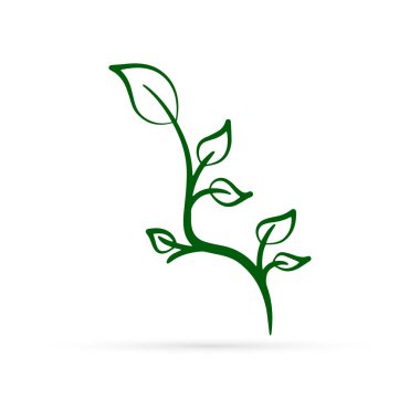 Beyaz üzerine yaprak ikonu, eko logosu, çocukların el çizimi çizimleri, bahar, yaz, sonbahar, yaprak yapıştırması, çizim vektör çizimi