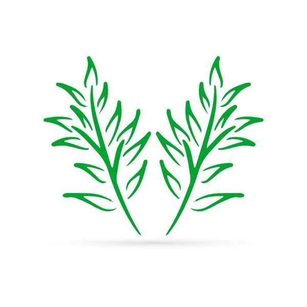 Kontur Gren Med Blad Ikon Isolerad Vit Eco Logotyp Barn — Stock vektor