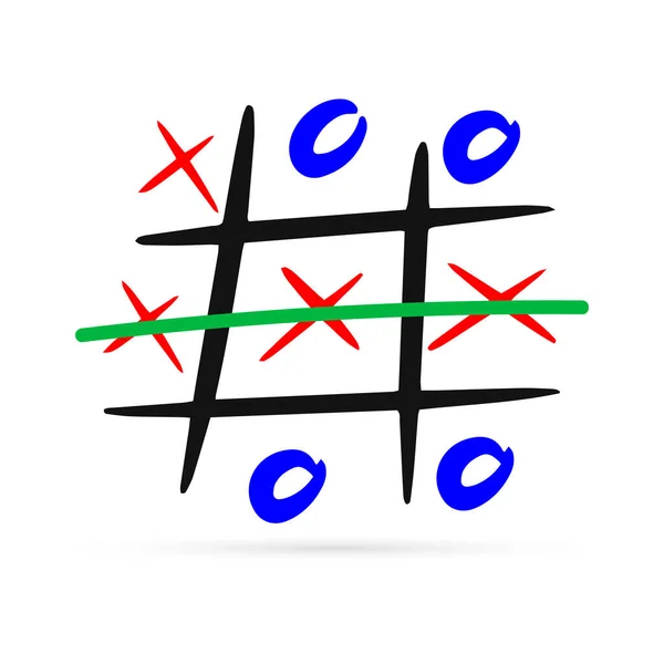 Doodle Tic Tactoe Игра Крестиком Кругом Значок Рисунок Руки Линейное — стоковый вектор
