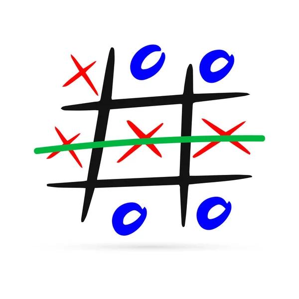 Doodle Tic Tac Toe Spel Med Kors Och Cirkel Ikon — Stock vektor