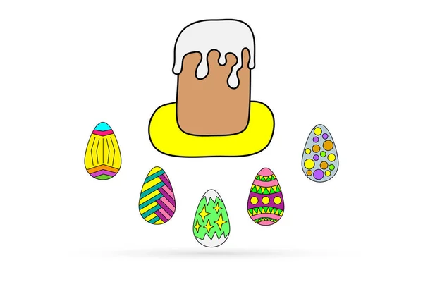 Umriss Osterkuchen Mit Eiern Lebensmittel Isoliert Auf Weiß Skizze Färbung — Stockvektor
