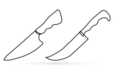 Taslak bıçak seti simgesi beyaza izole edildi. Çizgi çizen el çizimi. Eskiz hançeri. Vektör stok illüstrasyonu