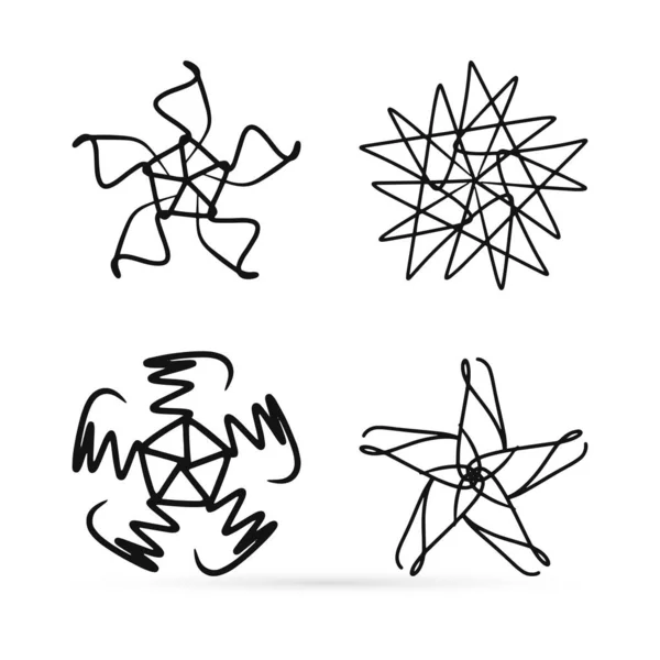 Abstract Doodle Flower Set Icon Isolated White Kids Hand Drawing — Stock Vector