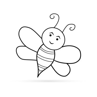 Beyaz üzerine gülümseme ikonu çizilmiş karalama arısı, çocuklar el çizimi, hayvan vektör stoku çizimi