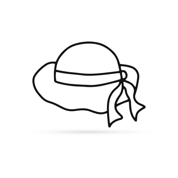 Καπέλο Παραλίας Doodle Για Γυναίκες Κορδέλα Για Αντηλιακή Προστασία Λευκό — Διανυσματικό Αρχείο