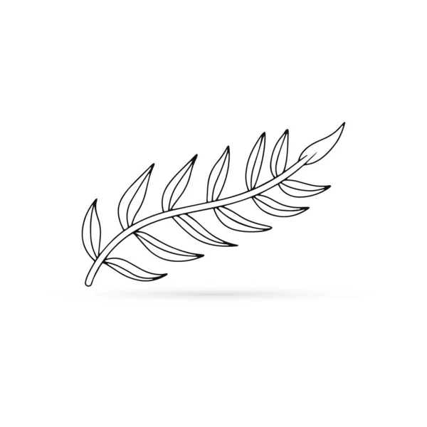 Ветка Контура Иконкой Листьев Выделенной Белом Эко Логотип Детская Линия — стоковый вектор