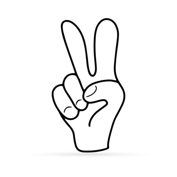 Doodle Outline Hand Two Fingers Icon Isolated White Sketch Vector — Stock Vector
