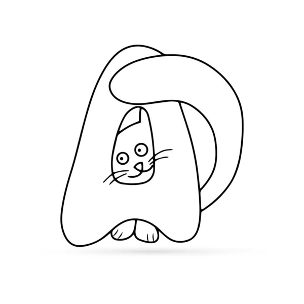 Gato Com Letra Isolado Branco Desenho Logotipo Animal Para Colorir — Vetor de Stock