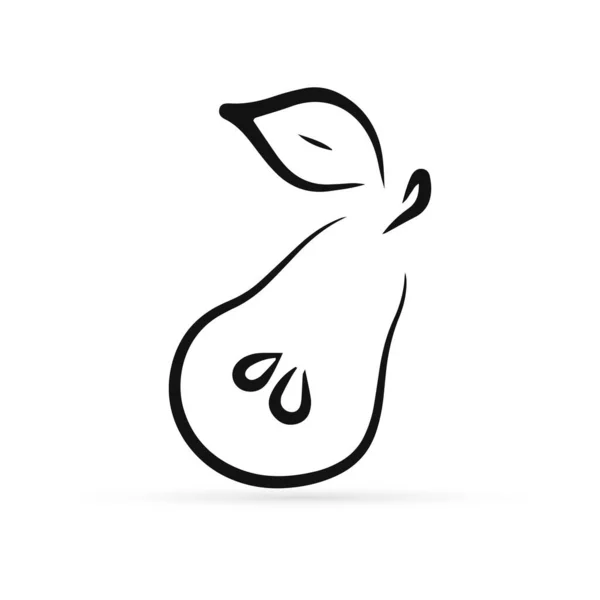 Outline Peer Met Blad Pictogram Geïsoleerd Wit Doodle Fruit Kinderen — Stockvector