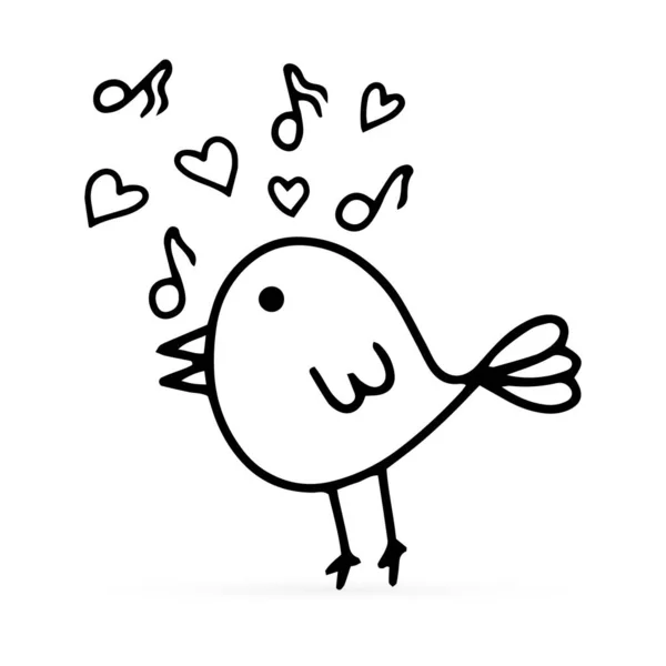 嘟嘟的歌声 鸟儿的鸣叫声和心脏的图标在白色上被隔离了 线条艺术动物 春天的孩子们手绘 矢量股票例证A — 图库矢量图片