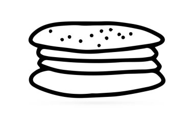 Karalamalı kurabiye ya da beyaz üzerine izole edilmiş sandviç ikonu. Çocuklar el çizimi çiziyor. Ana hatlarıyla yemek. Sketch vektör stok çizimi