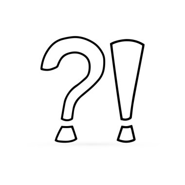 Beyaz üzerine izole edilmiş soru ve uyarı simgesi. Dikkatleri üzerine çek. Vektör stok illüstrasyonu