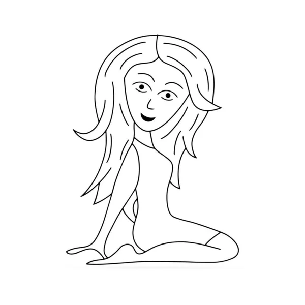 Jovencita Doodle Aislada Blanco Colorear Mano Línea Arte Dtawing Dibuja — Vector de stock