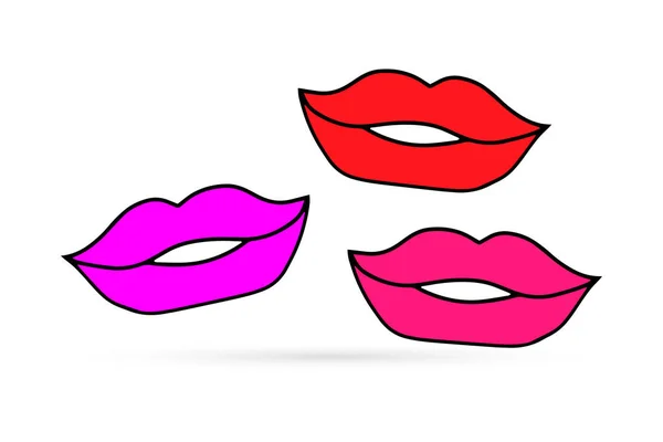 Krable Vrouwen Lippen Pictogram Geïsoleerd Kinderen Hand Tekenen Kunst Lijn — Stockvector