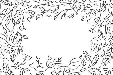 Karalama yaprağı sınırı beyaza izole edilmiş. Soyut ana hatlı çiçek. Sketch vektör stok çizimi