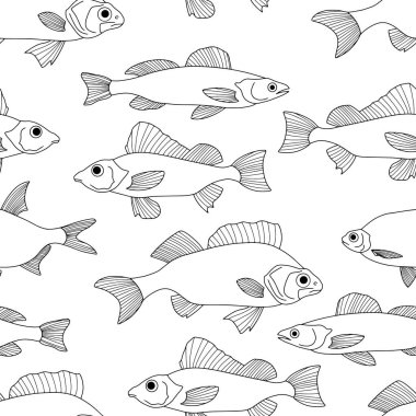 Karabatak balığı desenli. Deniz ürünleri geçmişi. El çizimi çizimi. Sayfa boyama kitabı. Vektör stok illüstrasyonu