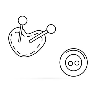 Karalama iğnesi, düğme seti simgesi beyaza izole edilmiş. Taslak dikiş. El çizimi sanatı. Sketch vektör stok çizimi