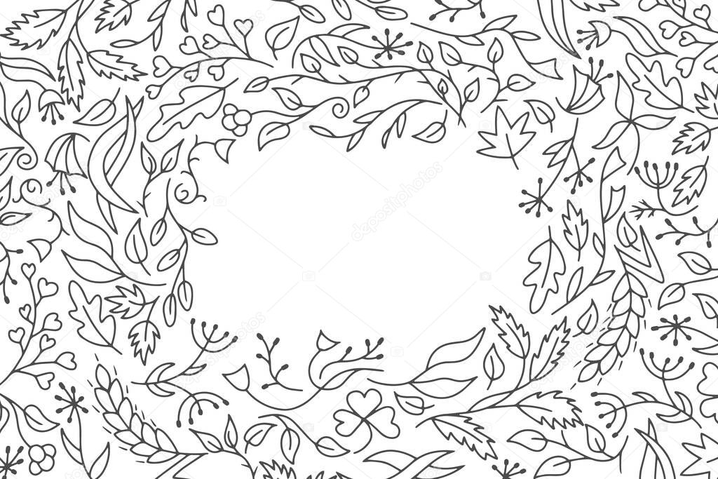 Doodle leaf frame, border isolated on white. Abstract outline flower. Sketch vector stock illustration