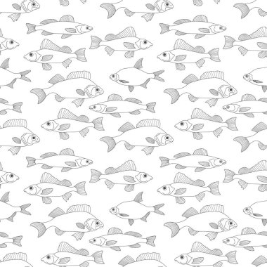 Karabatak balığı desenli. Deniz ürünleri geçmişi. El çizimi çizimi. Sayfa boyama kitabı. Vektör stok illüstrasyonu