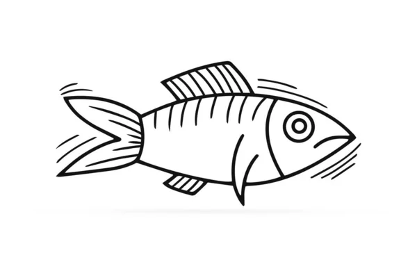 Obrys Podmořského Zvířete Izolovaného Bílém Nakreslit Ručně Kreslící Čáru Ryby — Stockový vektor