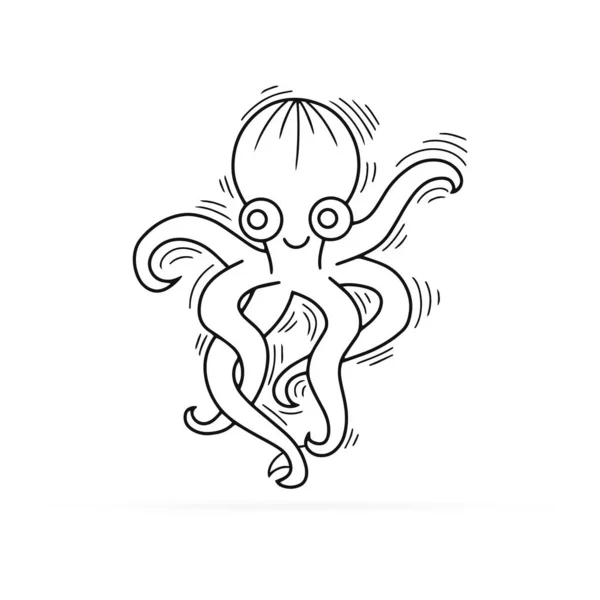 Очертания Подводного Животного Изолированы Белом Осьминог Рисунок Рукой Рисовать Линию — стоковый вектор