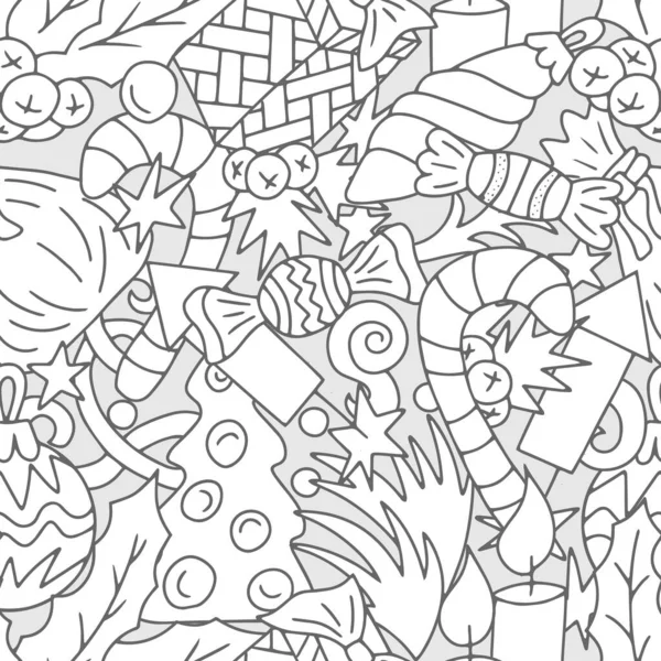 Doodle Natal Sem Costura Padrão Desenhe Arte Inverno Desenho Manual — Vetor de Stock