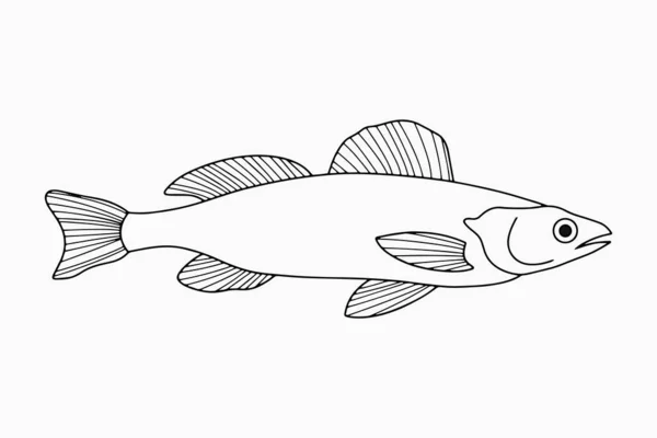 概要白に隔離された水中動物 スケッチハンドドローイングアートライン ページブックを着色するための魚 概要海の生活 ベクターストックイラスト Eps — ストックベクタ