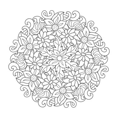 Karalama boyama, stres önleyici, beyaz yapraklı çiçek sayfası kitabı. Kart için el çizimi yapın. Kumaş dizayn et. Sketch vektör stok çizimi