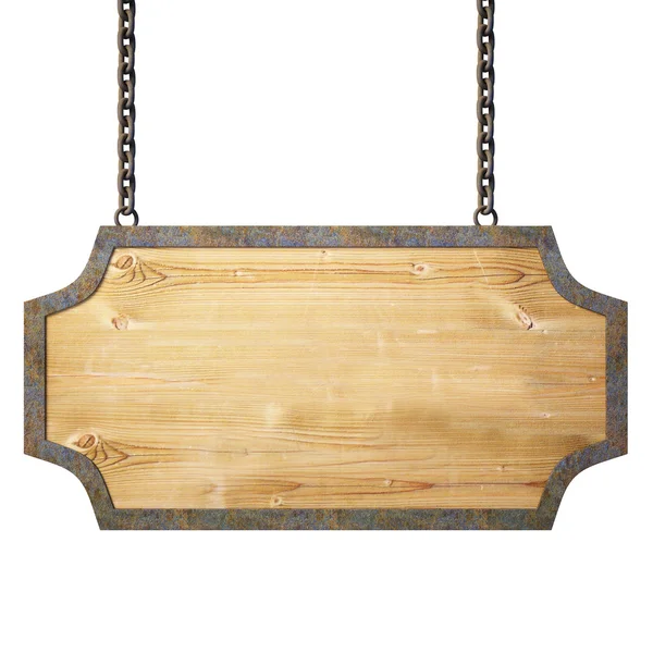 Oude houten bord met ketting — Stockfoto