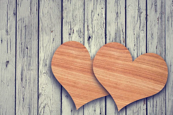 Two wooden heart on wood — Stock Photo, Image