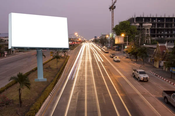 White big empty billboard on night street — Stock Photo, Image