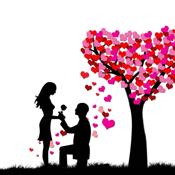 Uomo, donna e albero dell'amore — Foto Stock