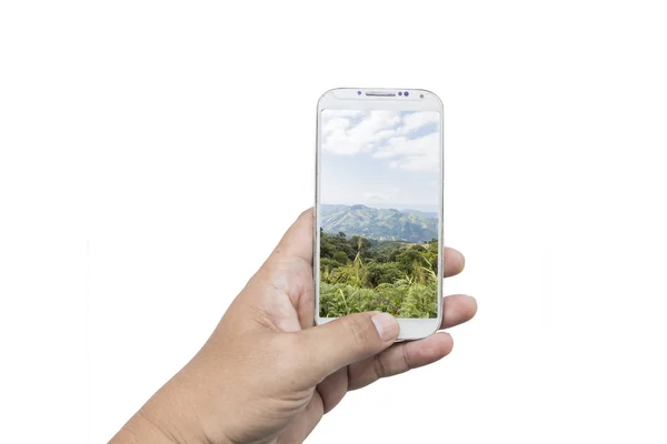 Mano masculina usando su teléfono inteligente — Foto de Stock