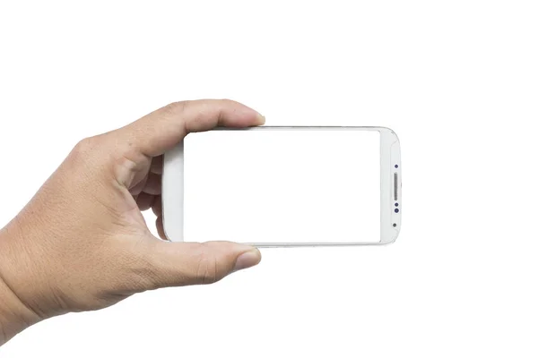 Мужская рука с помощью смартфона — стоковое фото